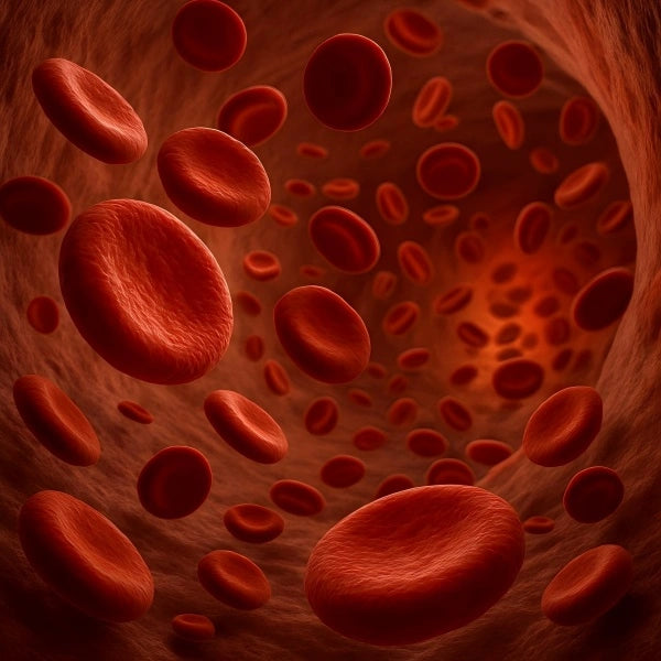 Red blood cells flowing inside blood vessel