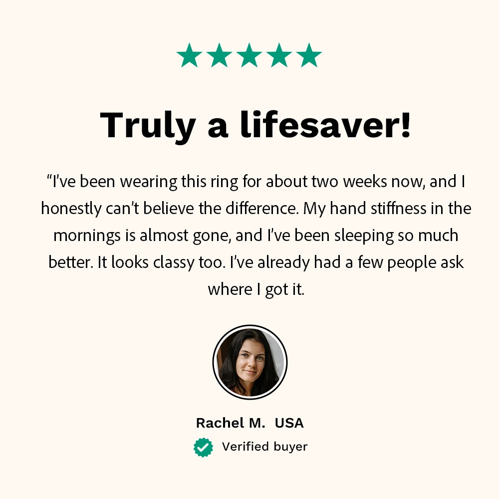 Customer review highlighting a positive experience with the Omlezo Magnetic Copper Ring