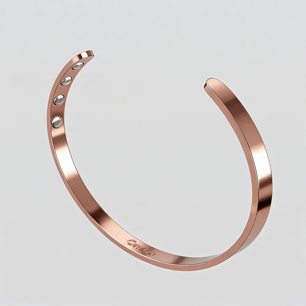 Animated view of the rose gold Omlezo Magnetic Copper Bracelet with visible magnetic energy waves
