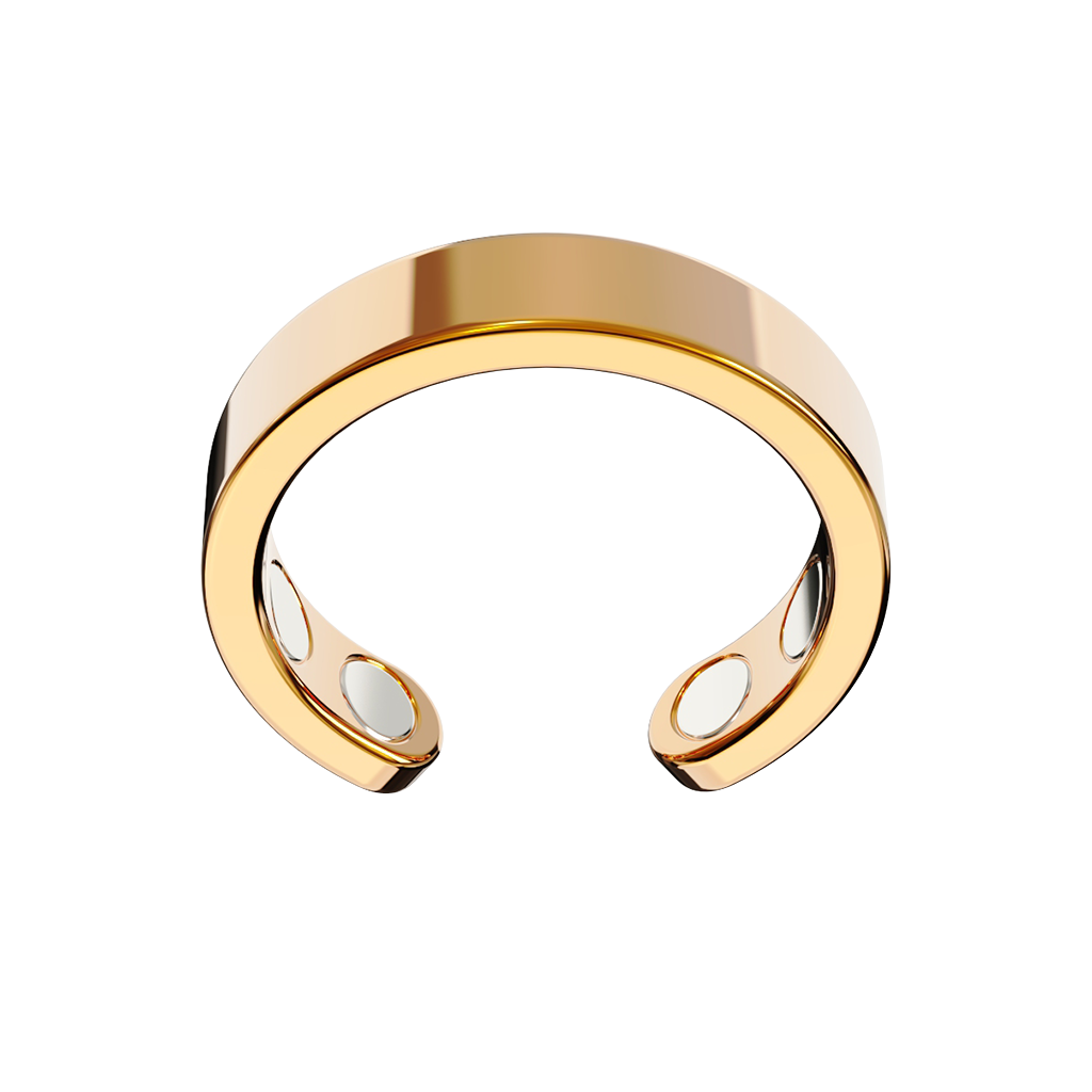 Close-up of the gold Omlezo Copper Magnetic Ring in a product display
