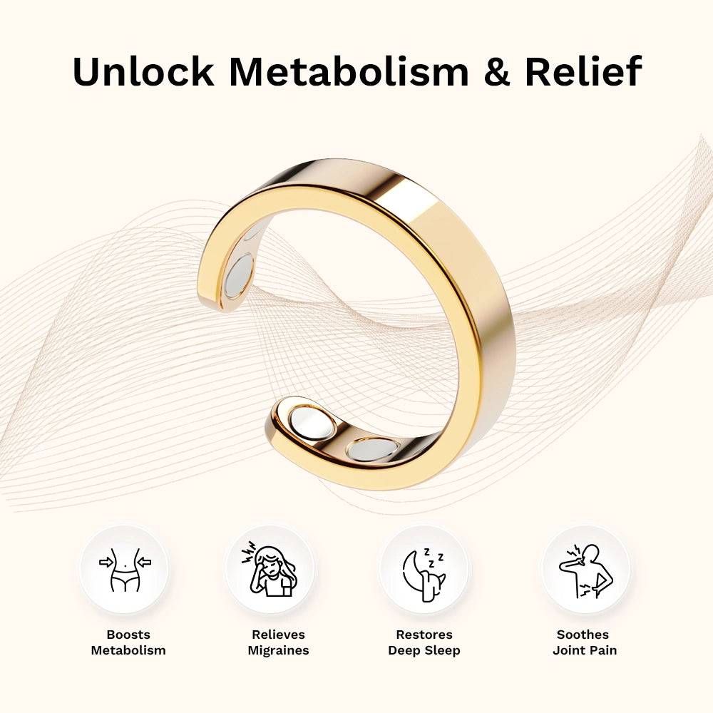Omlezo Gold Magnetic copper ring designed to boost metabolism, relieve migraines, restore deep sleep, and soothe joint pain.
