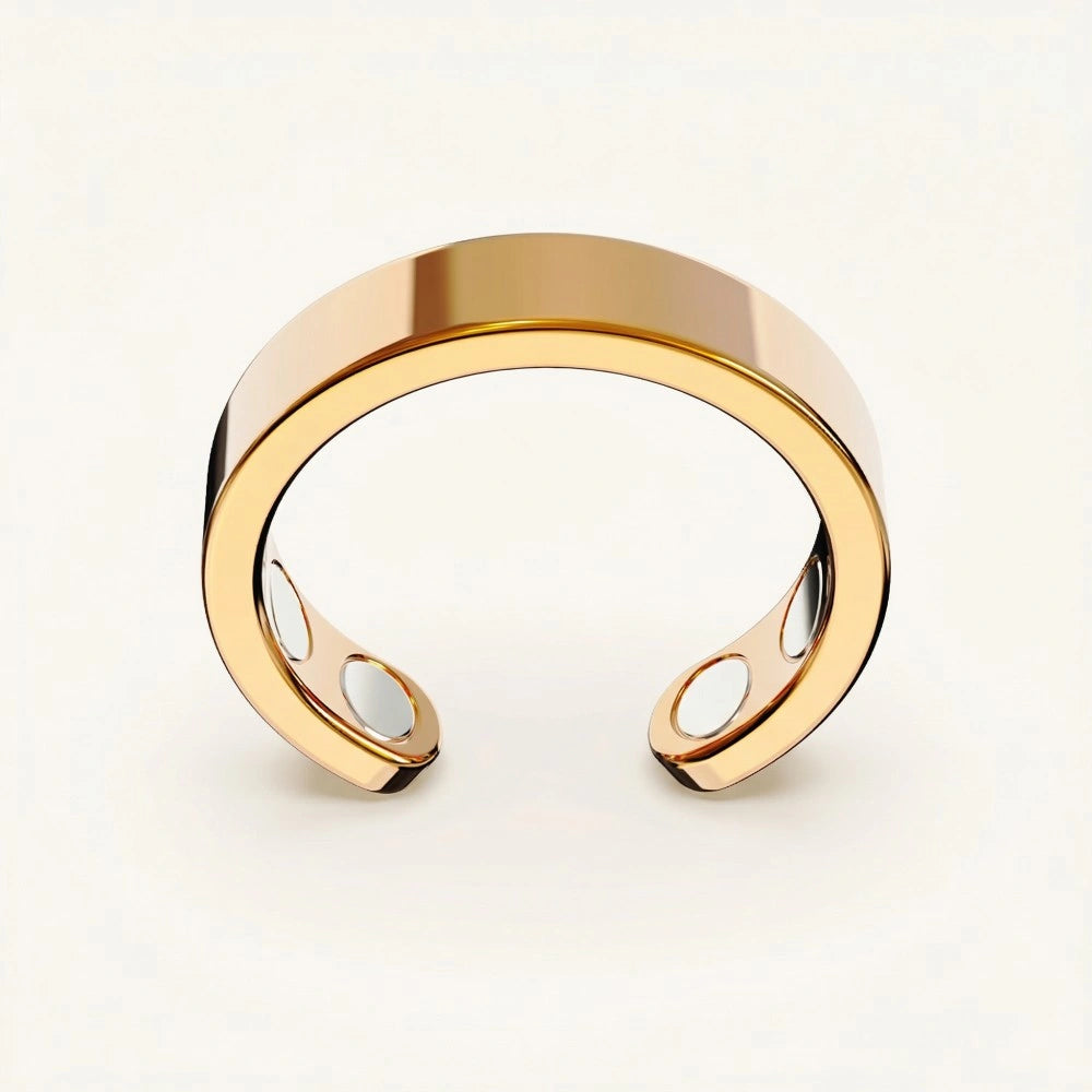 Close-up of the gold Omlezo Copper Magnetic Ring in a product display