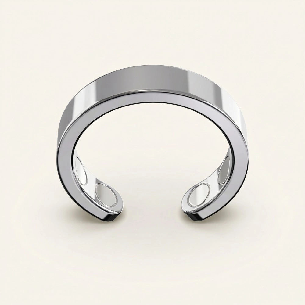 Close-up of the silver Omlezo Copper Magnetic Ring in a product display
