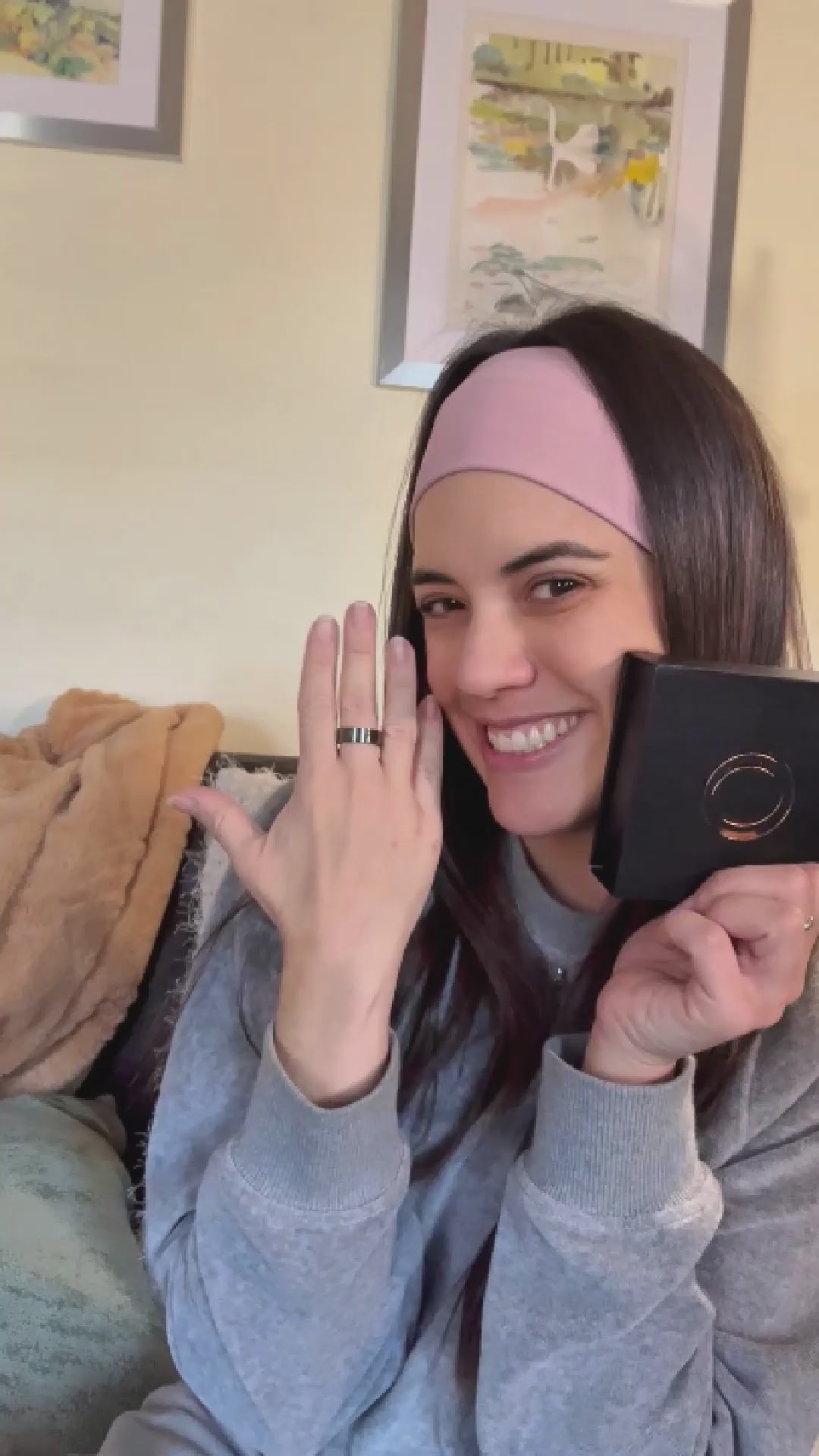 Influencer showcasing Omlezo onyx black magnetic copper ring in a lifestyle video