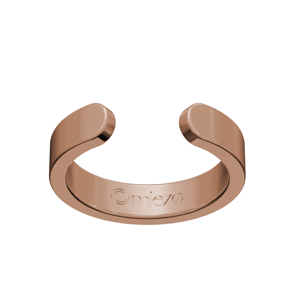 Close-up of the rose gold Omlezo Copper Magnetic Ring in a product display