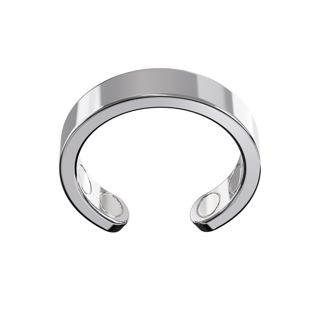 Close-up of the silver Omlezo Copper Magnetic Ring in a product display