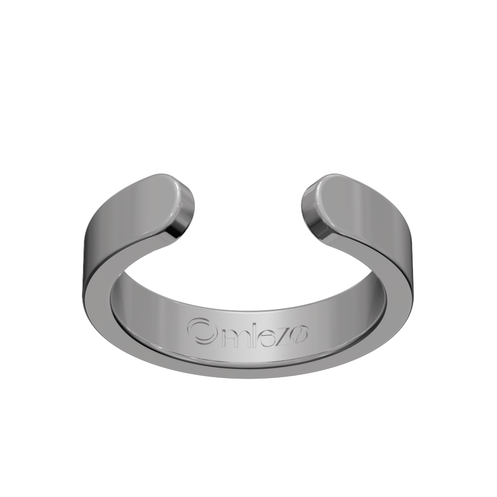 Close-up of the silver Omlezo Copper Magnetic Ring in a product display